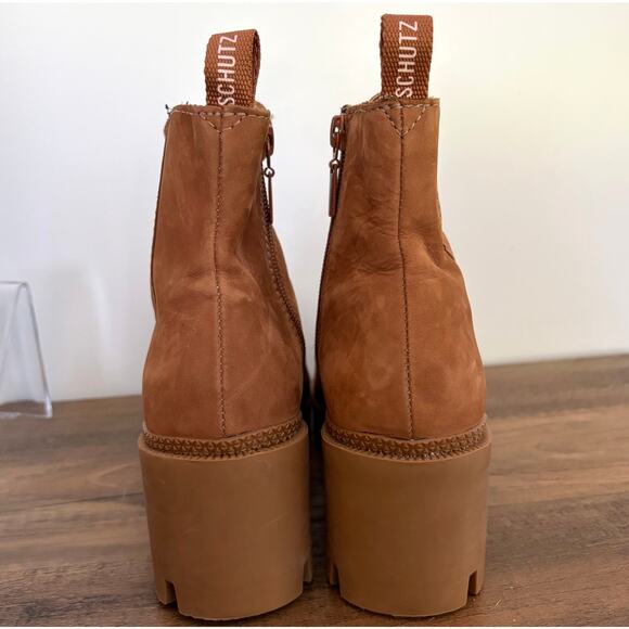 SHUTZ Zayane Chunky Brown Size 6 Combat Suede Heeled Boots Lace Up Zip - Picture 4 of 7